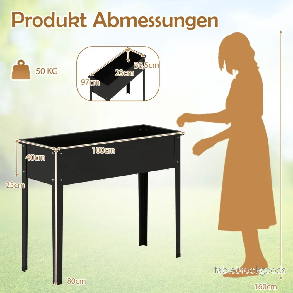 Höjdträdgårdsbädd – Metall upphöjd upp till växtbehållare – 50 kg 100 x 40 x 80 cm – Svart - Bild 2
