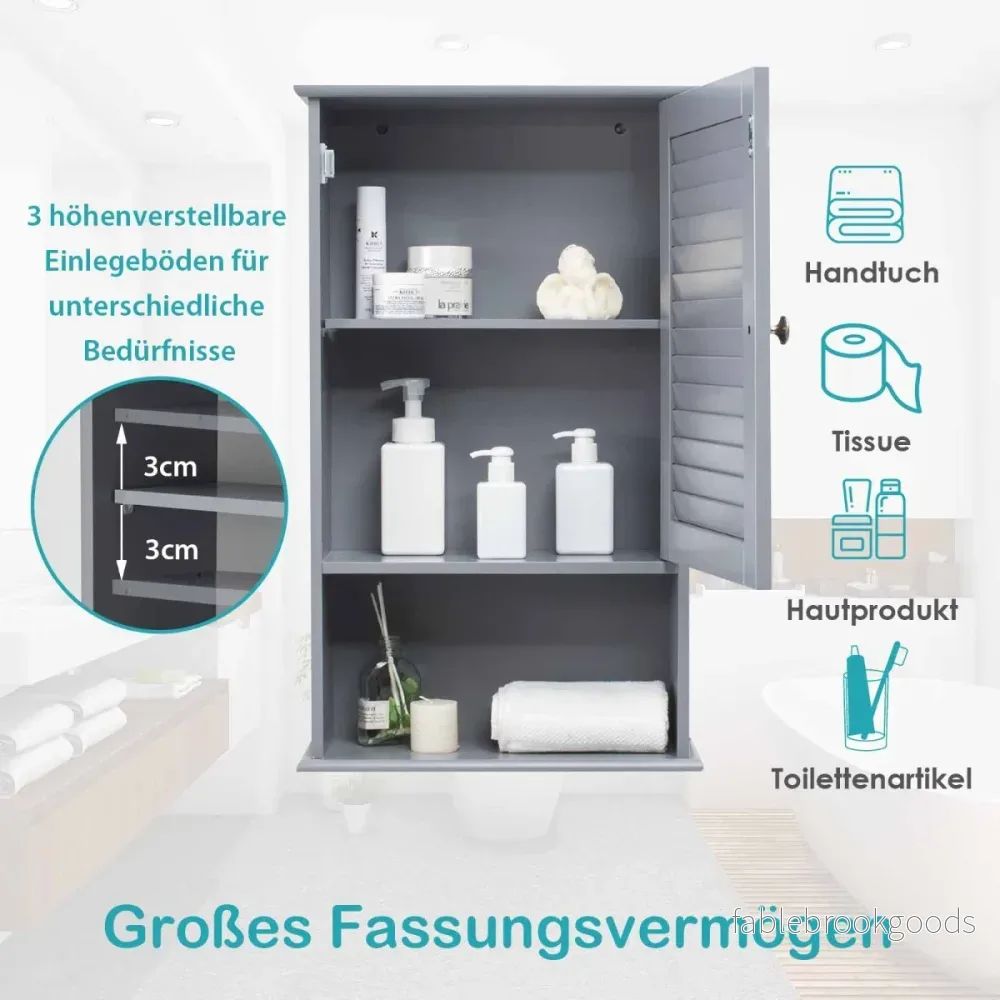 Väggskåp – Badrumsskåp med ställbar hylla – Grå - Bild 3