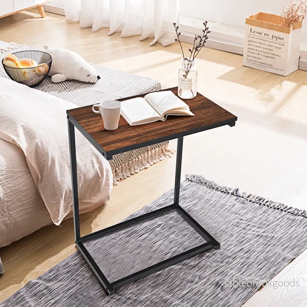 Sidobord – laptop soffa anteckningsbok skötsel metall och trä – 55 x 35 x 65 cm – Brun