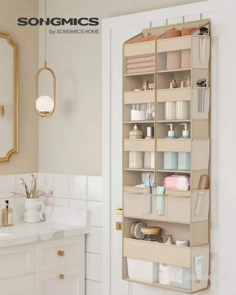 Deurorganizer - 17 x 50 x 150 cm - 9 vakken, 10 zijvakken, opvouwbaar - kleur: zandbeige - maximale belasting 20 kg - Bild 2