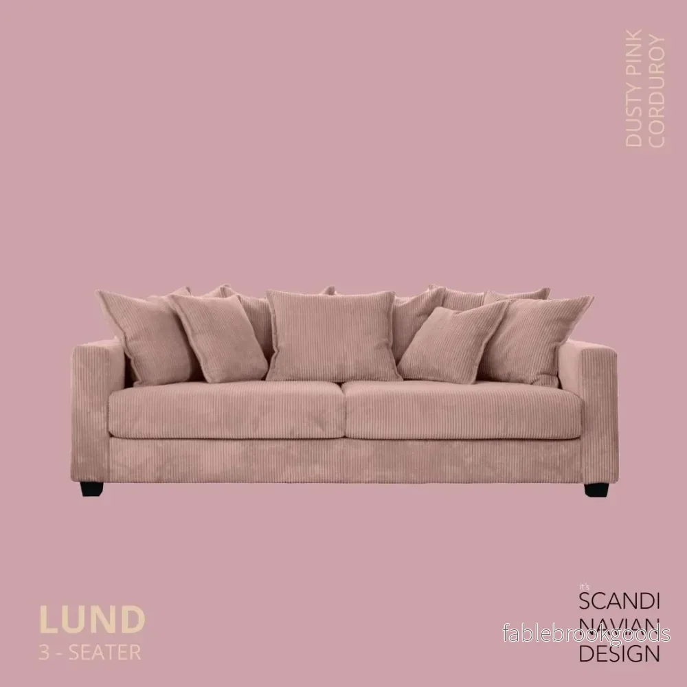 Lund 3-seater Sofa, Dusty Pink Corduroy, removable & washable cover Lund 3-seater Sofa, Dusty Pink Corduroy, removable & washable cover