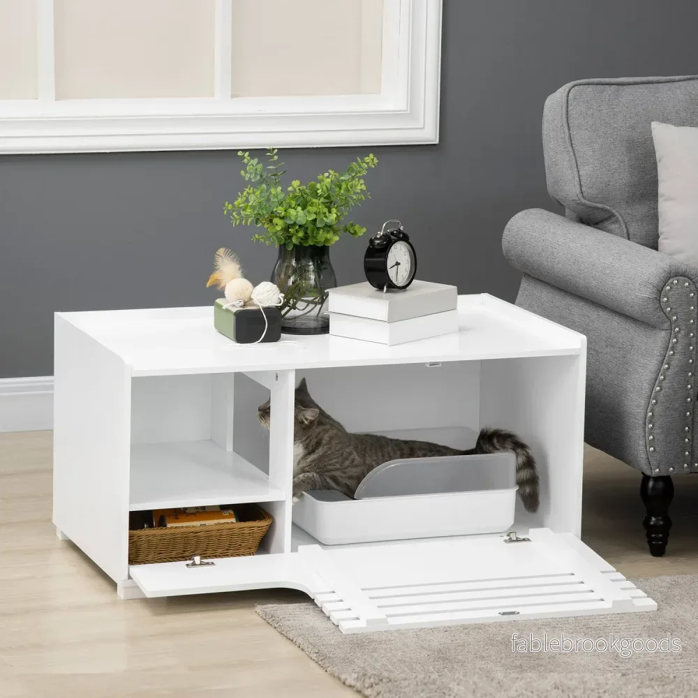 Kattskåp – Sidobord, vit MDF - Bild 2