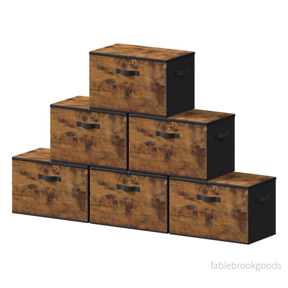 Opbergdozen – Set van 6 – Met Deksel – Opvouwbaar – Zwart Opbergdozen – Set van 6 – Met Deksel – Opvouwbaar – Zwart