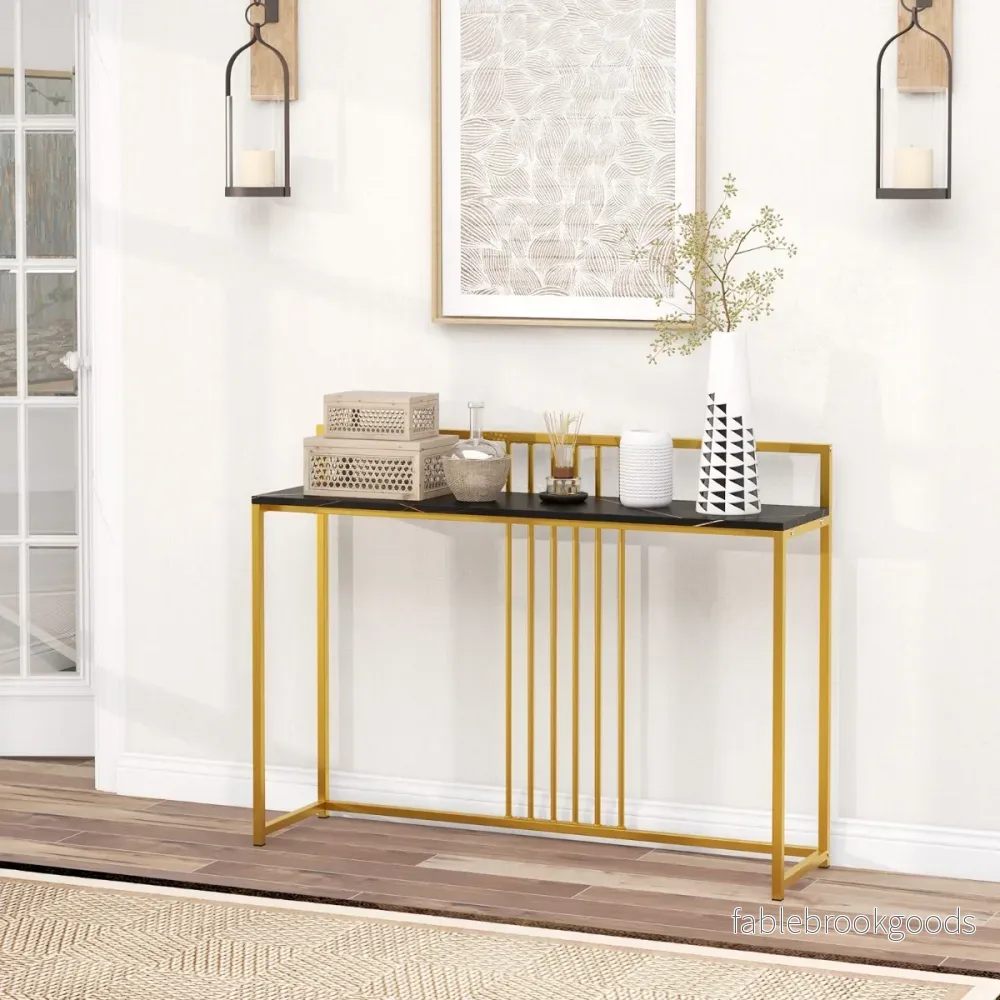 Konsolbord – med marmorlook och guldfärgad metallstomme Modernt hallbord – 120 cm – Svart - Bild 2