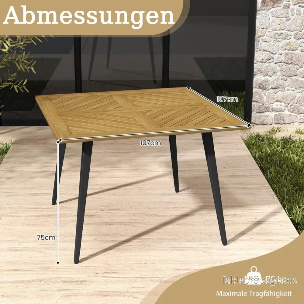Trädgårdsbord – med parasollhål Fyrkantigt terrassbord av akaciaträ för personer – 4 – Natur - Bild 2