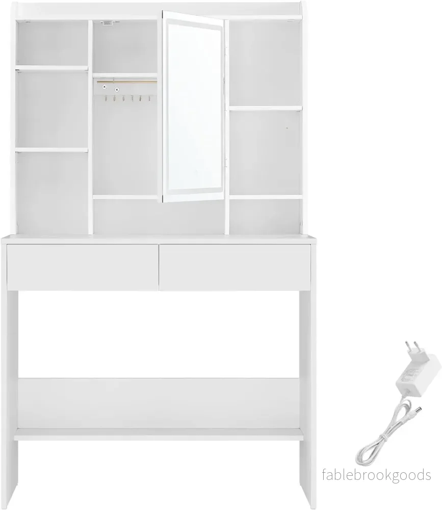 Sminkbord - LED-belysning och spegel - 2 lådor - Vit - Bild 3