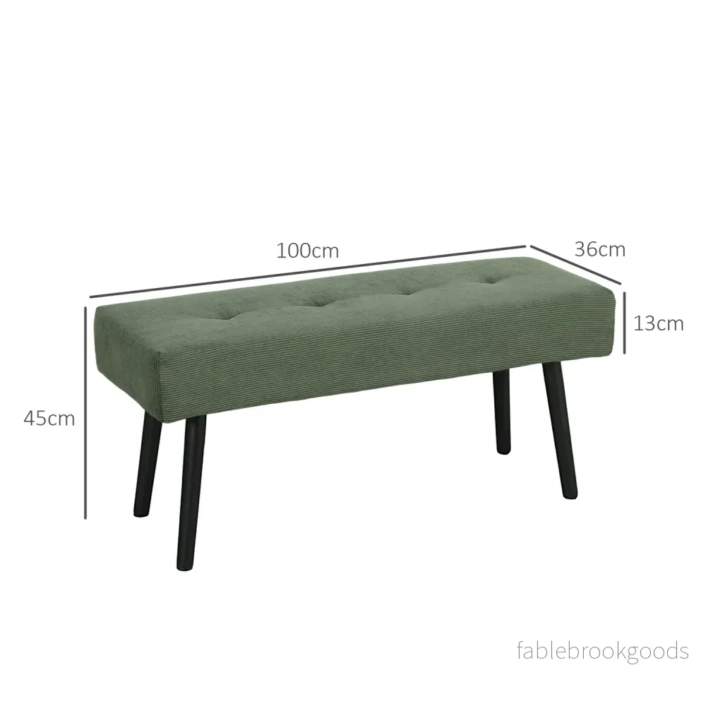 Klädd bänk med manchesteröverdrag, sängbänk med metallben, skobänk 100 x 36 x 45 cm Grön - Bild 3
