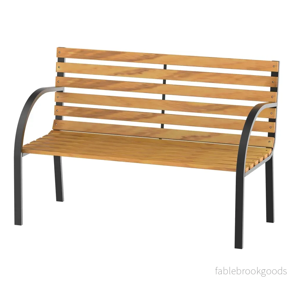 2-sits trädgårdsbänk, stål och furu, 122x60x83 cm 2-sits trädgårdsbänk, stål och furu, 122x60x83 cm