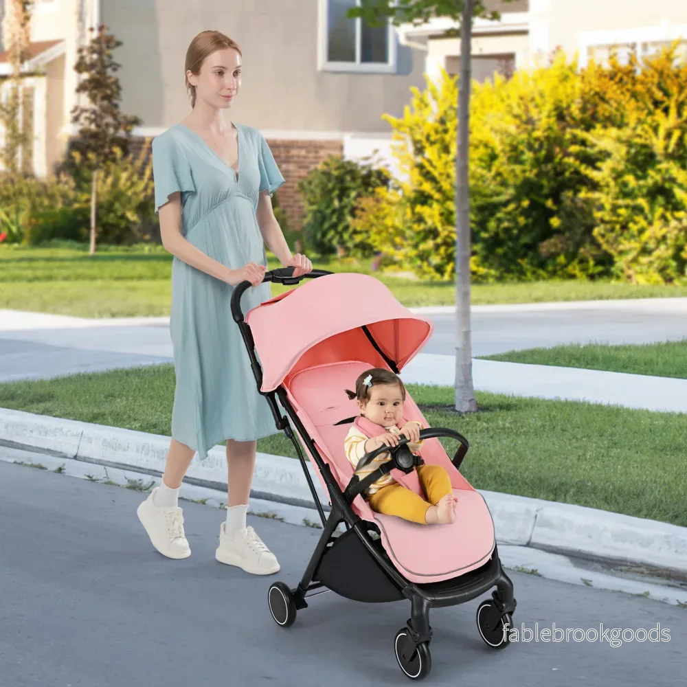 Hopfällbar – barnvagn resebuggy med liggfunktion barnbuggy bärbar justerbart ryggstöd upp till belastning – 15 kg – Rosa - Bild 3