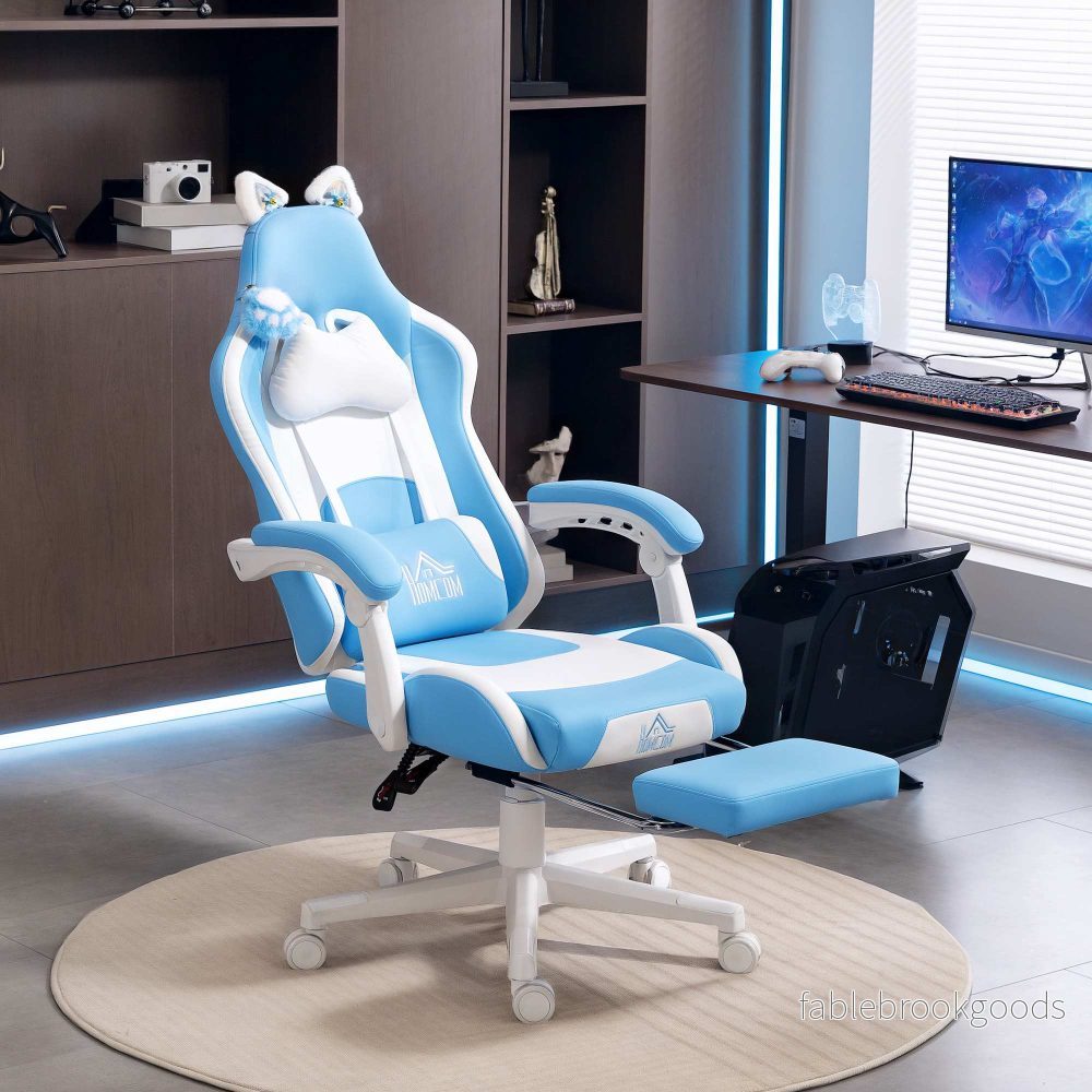Gamingstol med kattöron, 135 cm lutbar, fotstöd - Bild 2