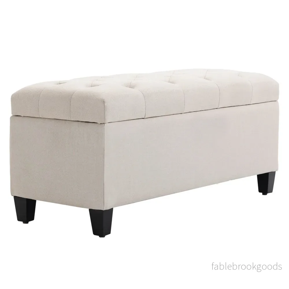 Förvaringsbänk, krämklädd, linneliknande polyester, 100 cm Förvaringsbänk, krämklädd, linneliknande polyester, 100 cm