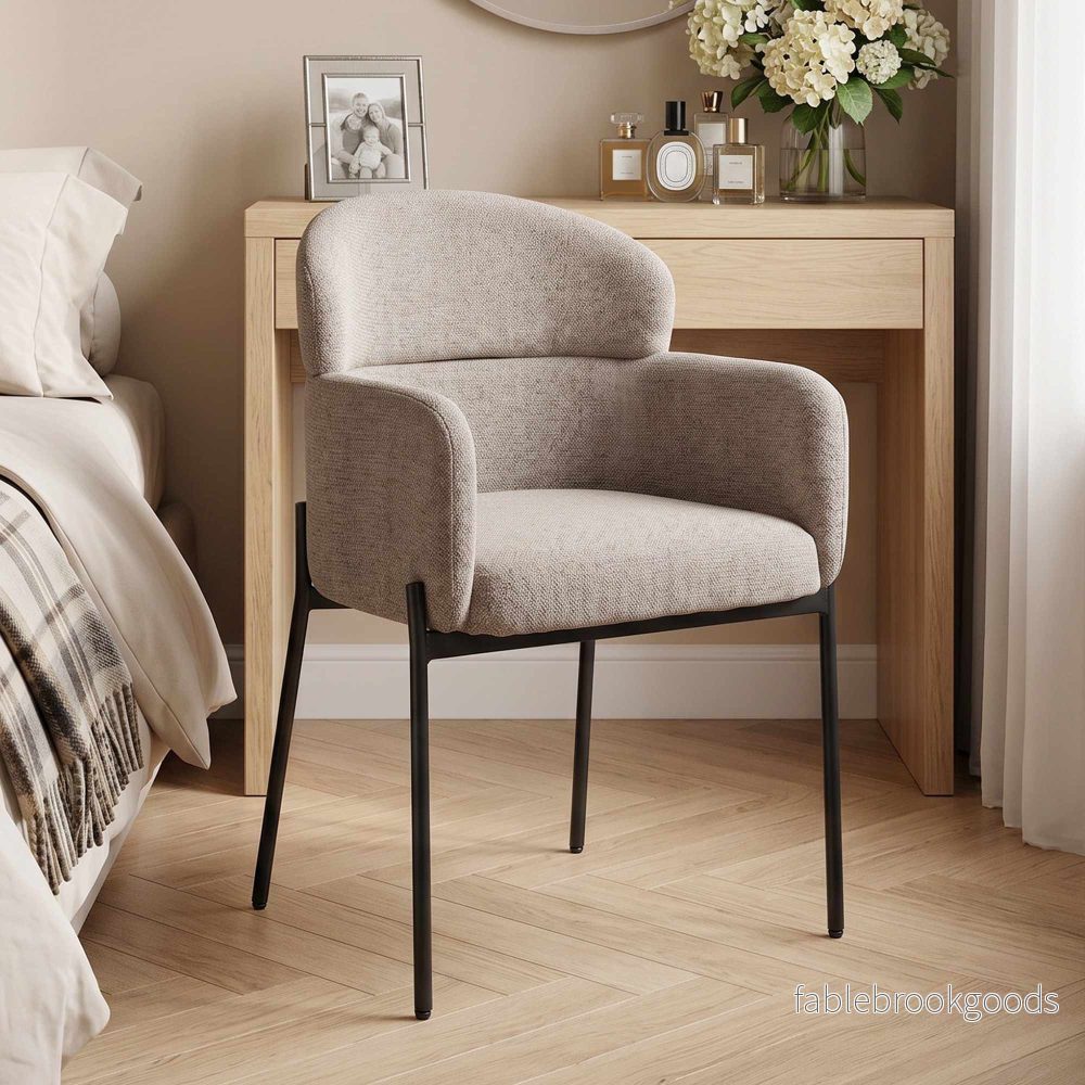 Accentloungefåtölj, armstöd, chenilleklädsel, metallben, brun - Bild 2