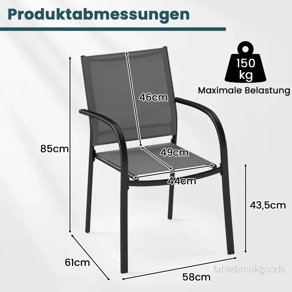 Staplingsbara – trädgårdsstolar pack Stapelstolar i Textilene och metallram Terrassstolar med armstöd – 2 61 x 58 x 85 cm – Grå - Bild 2