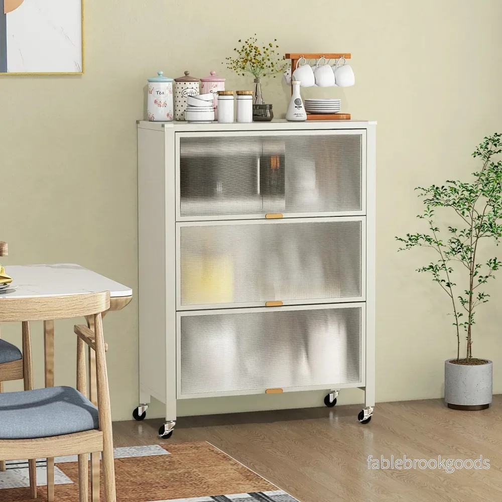 vånings – köksställ med hjul, mikrovågsställ fällbara PC dörrar – 4 – Vit - Bild 3