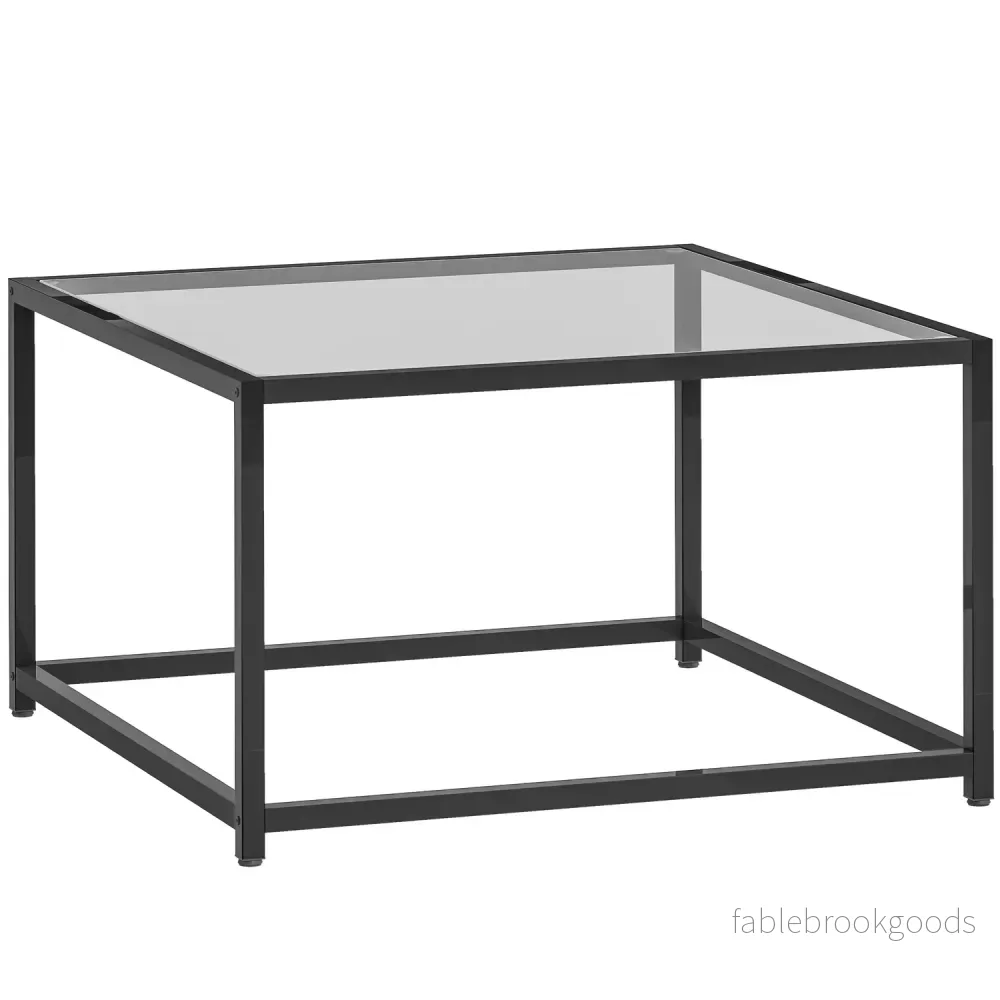 Industriellt soffbord, härdat glas & stål, 68x68 cm