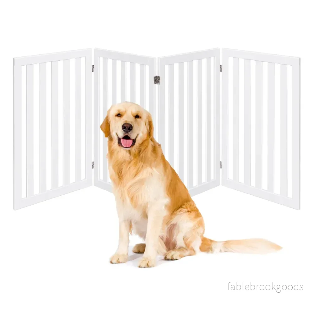 Hundspärr – hög paneler Skyddsport Trä Vikbar – 89 cm 4 – Vit - Bild 2