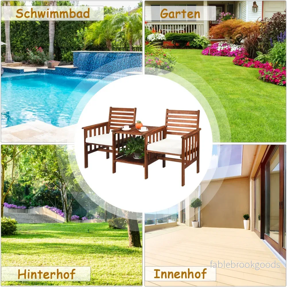 Dubbelsits – av akaciaträ delat bord och stolsset – 3 – Natur - Bild 2
