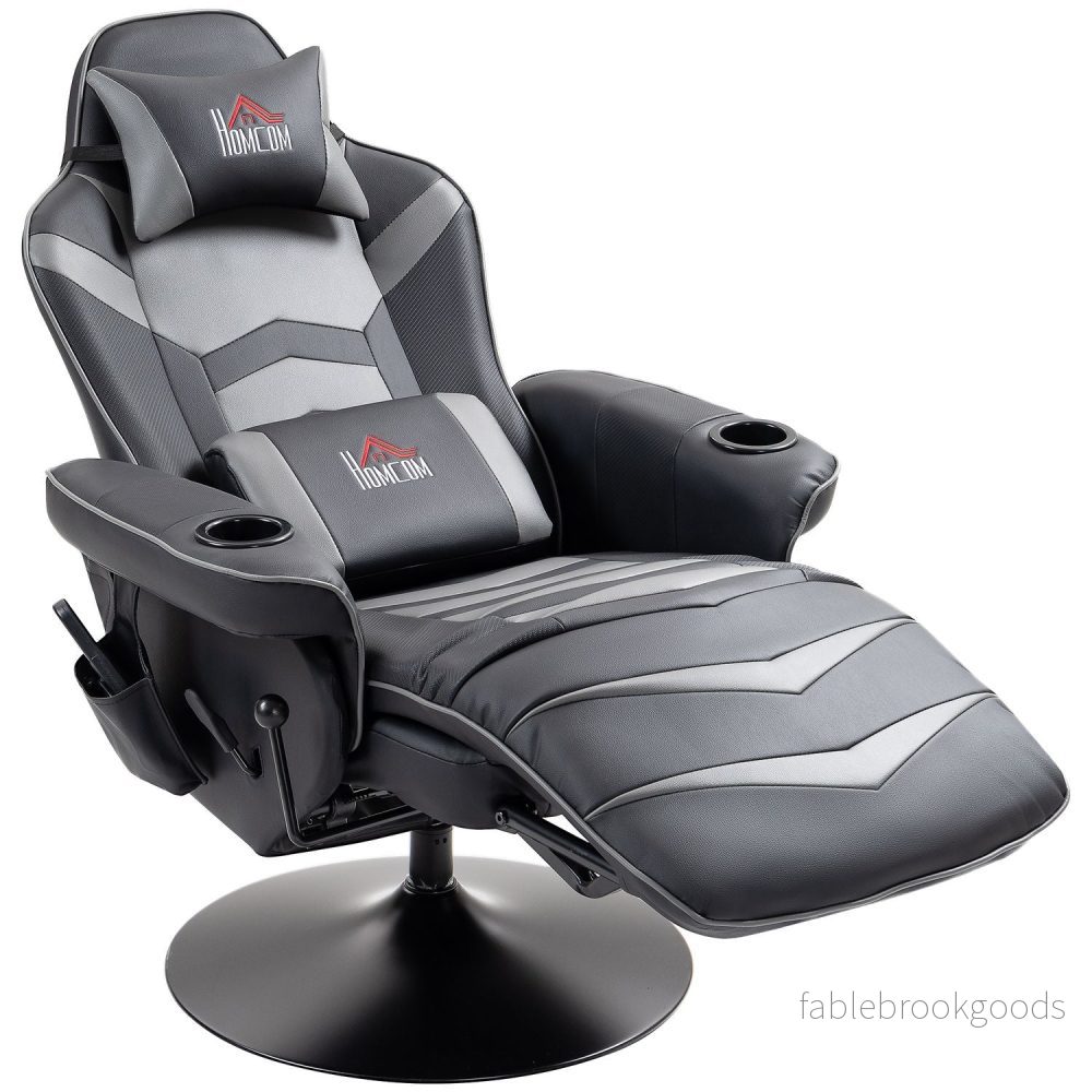Gamingstol med fotstöd & massage, grått läder