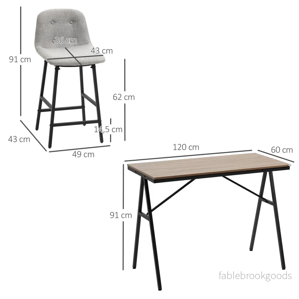 Barbordsset, 5-delat, metall, 120x60x91 cm, ljusbrun - Bild 3