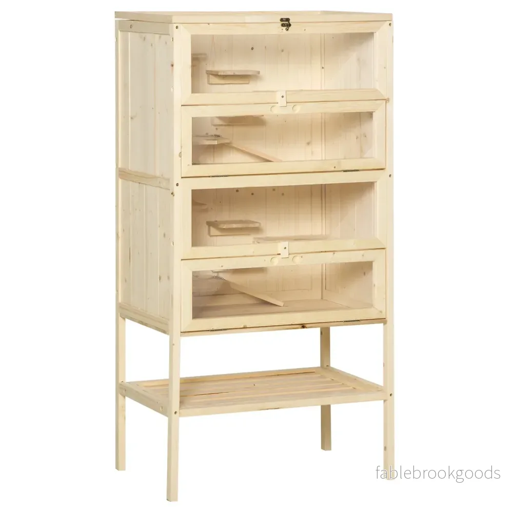Liten djurbur med nättak; 5-nivå Wood Hutch