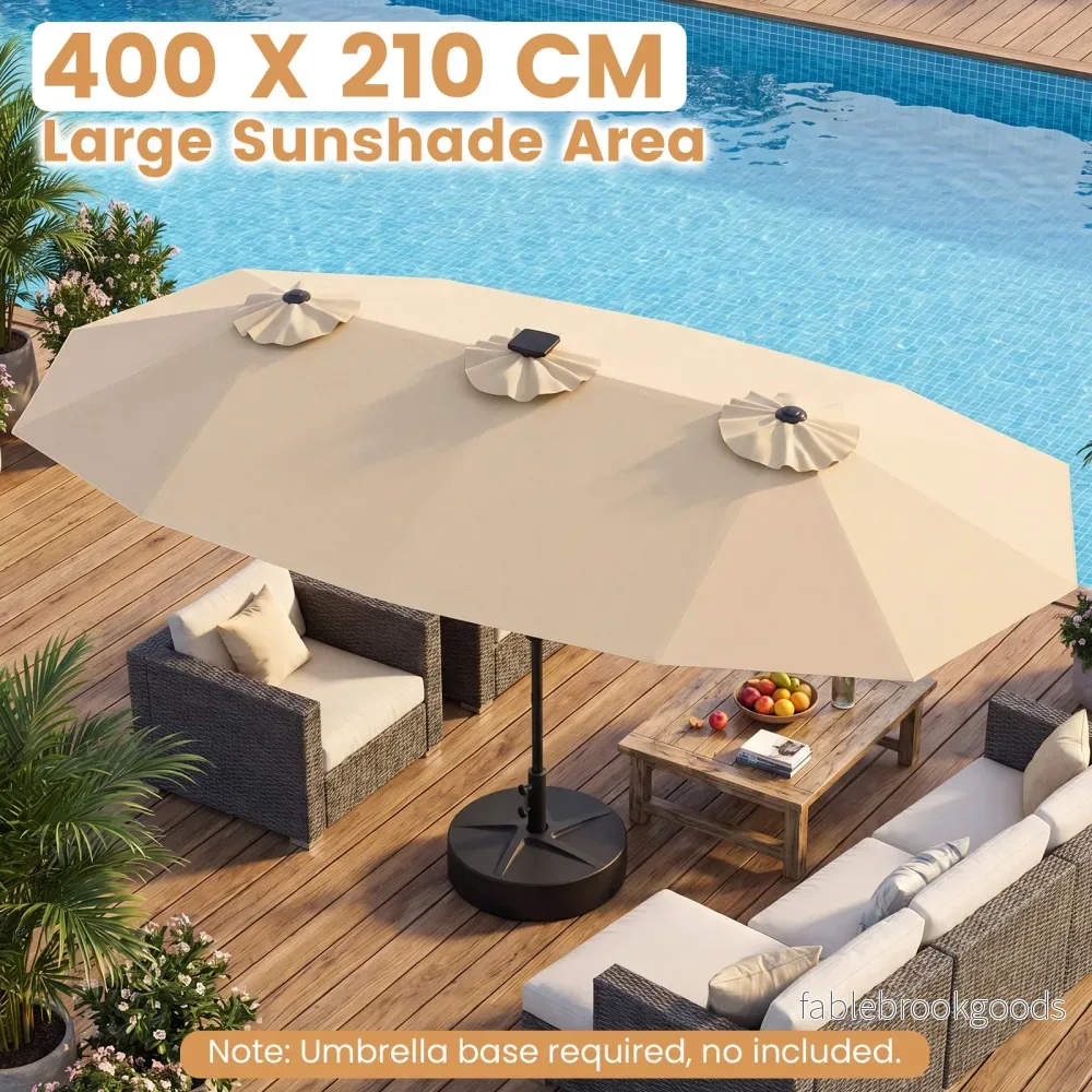 Dubbelsolparasoll – med LED belysning rektangulärt trädgårdsparassoll – 400 x 210 cm – Beige - Bild 2