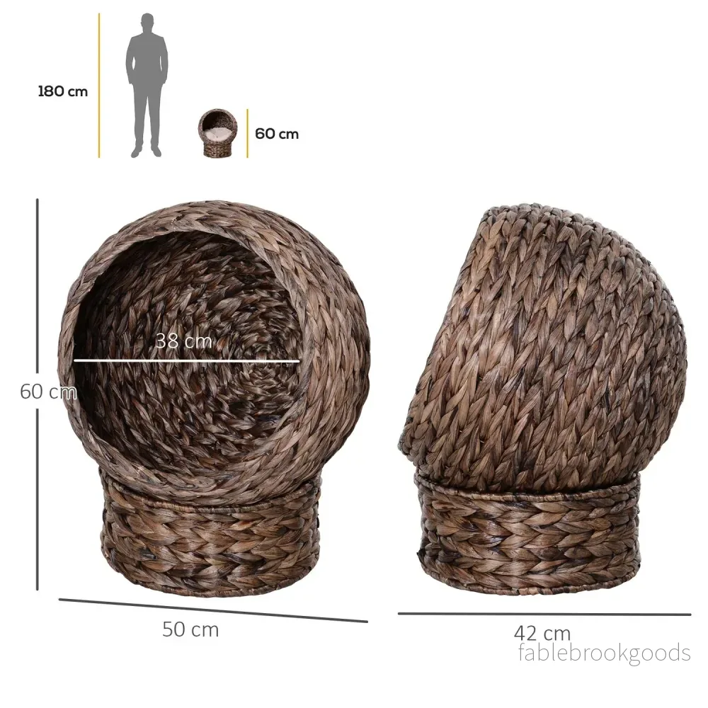 Rattan Cat Basket – Mysig vattenhyacintgrotta, mörkbrun - Bild 3