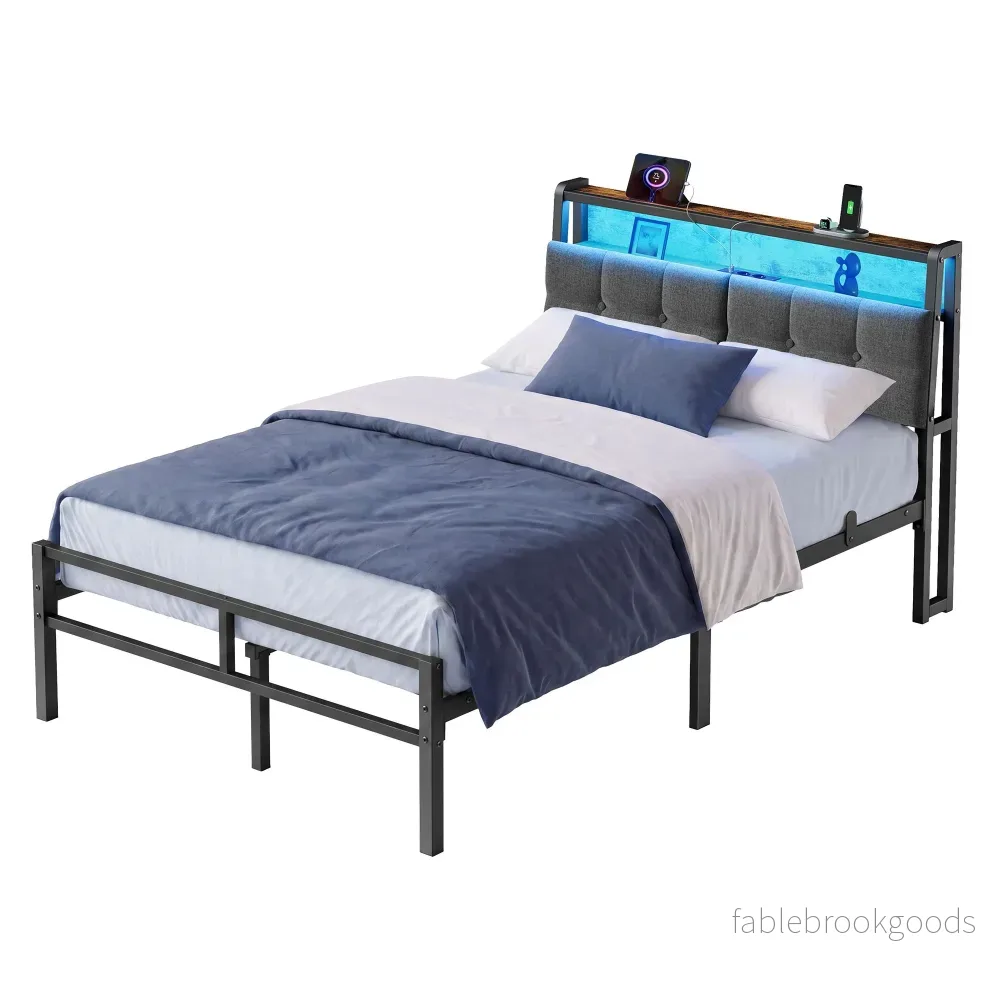 Metalen Bed - 120 x 200 cm - Met Opbergruimte - Ledverlichting - Matzwart - Bild 2