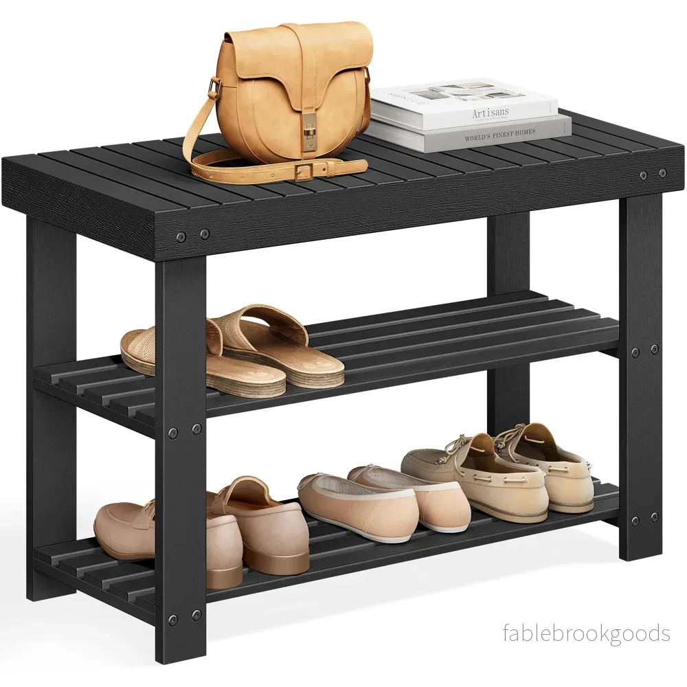 Schoenenbank – Bamboe – 3 Planken – 70 cm – Zwart Schoenenbank – Bamboe – 3 Planken – 70 cm – Zwart