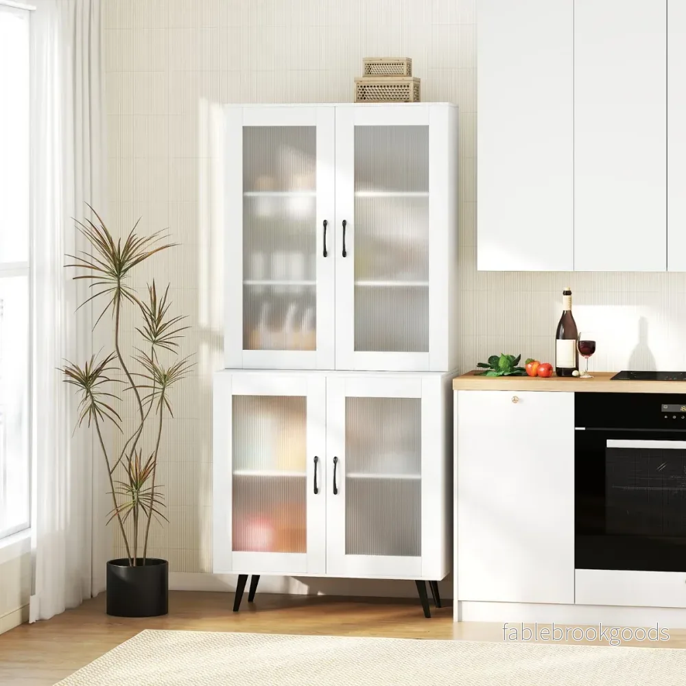 Hög – köksskåp med transparenta dörrar och justerbar hylla bufféskåp – 4 – Vit - Bild 3