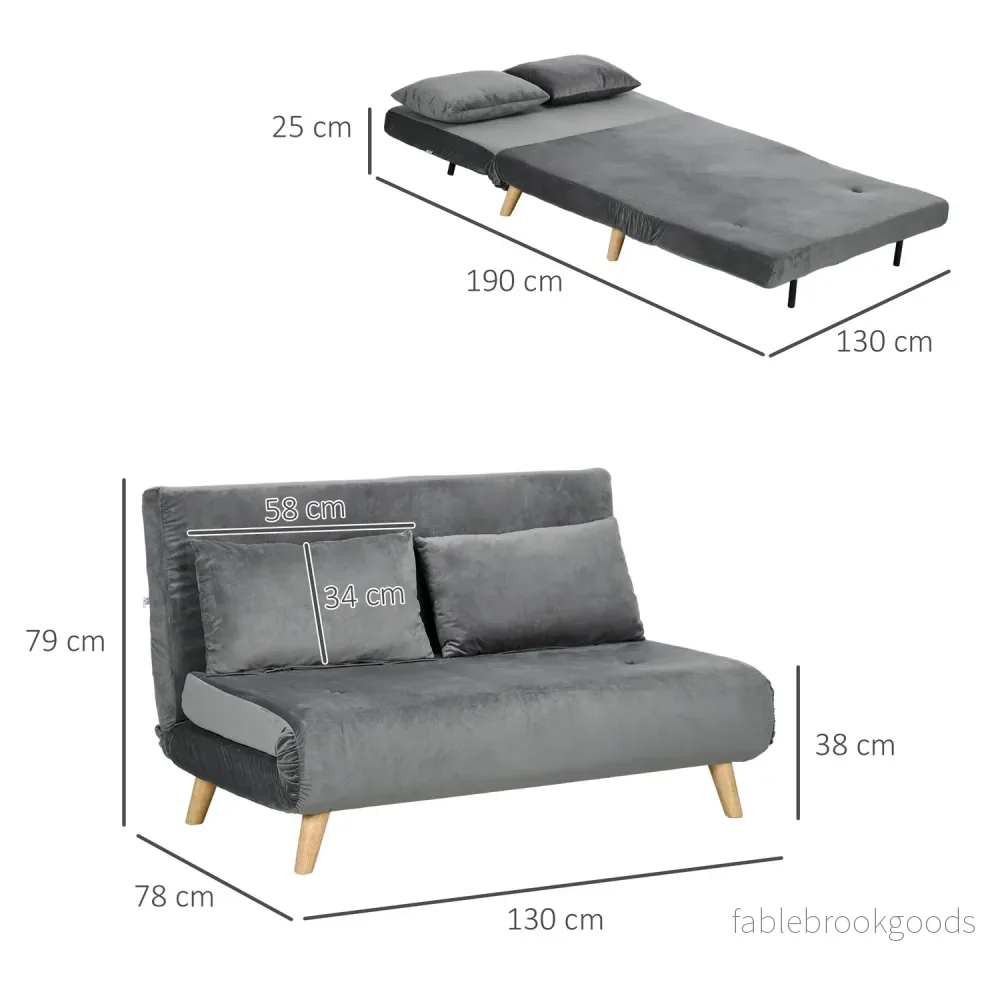 Grå sammet 2-sits bäddsoffa med justerbart ryggstöd - Bild 3