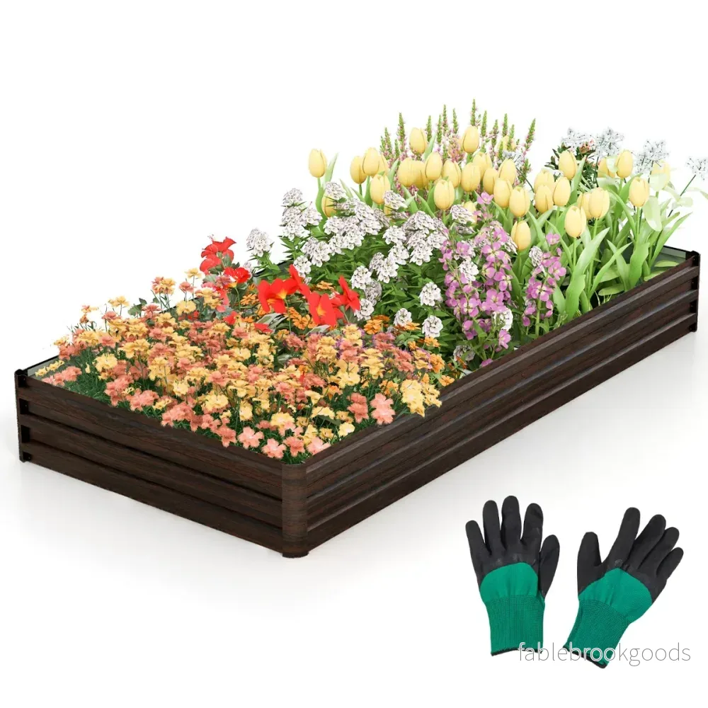 Upphöjd – metallbädd med förstärkt fäste och örtbädd öppen bas – 240 x 120 x 30 cm – Kaffe - Bild 3