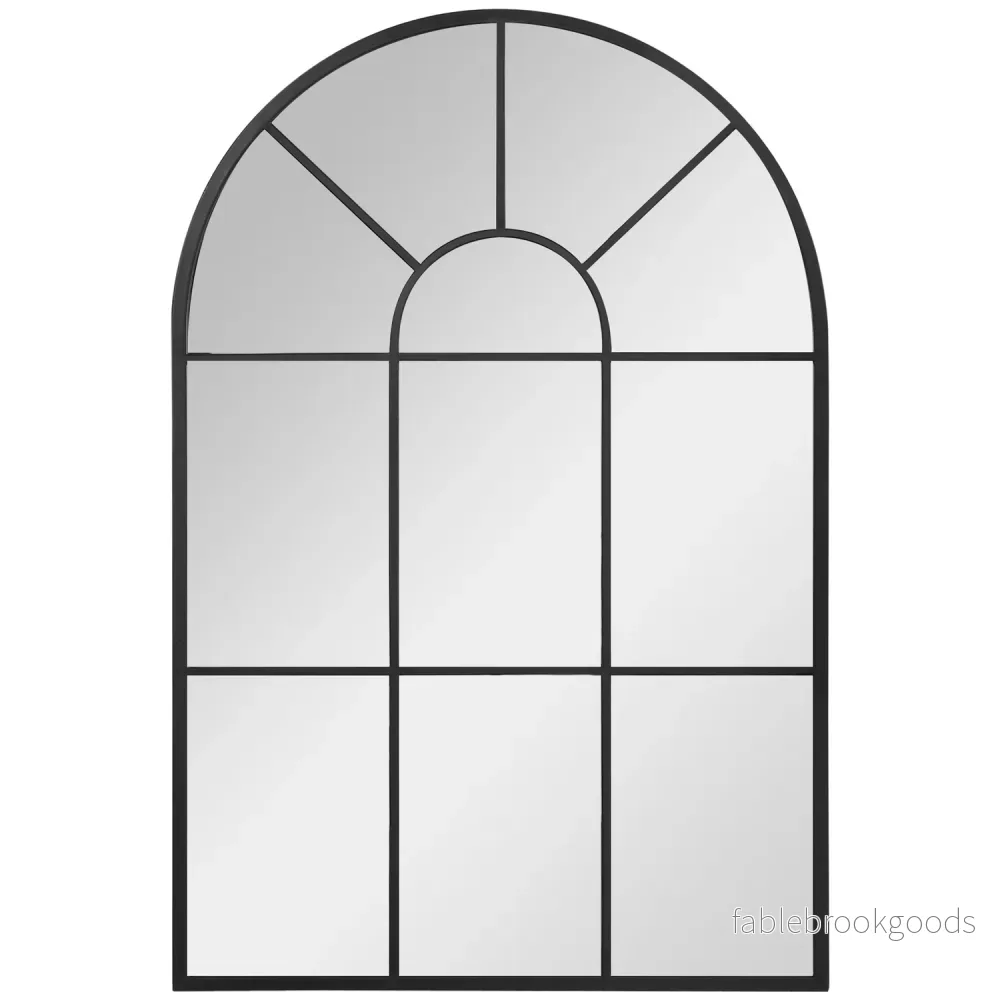 Välvd svart metall väggspegel 91x60cm för heminredning