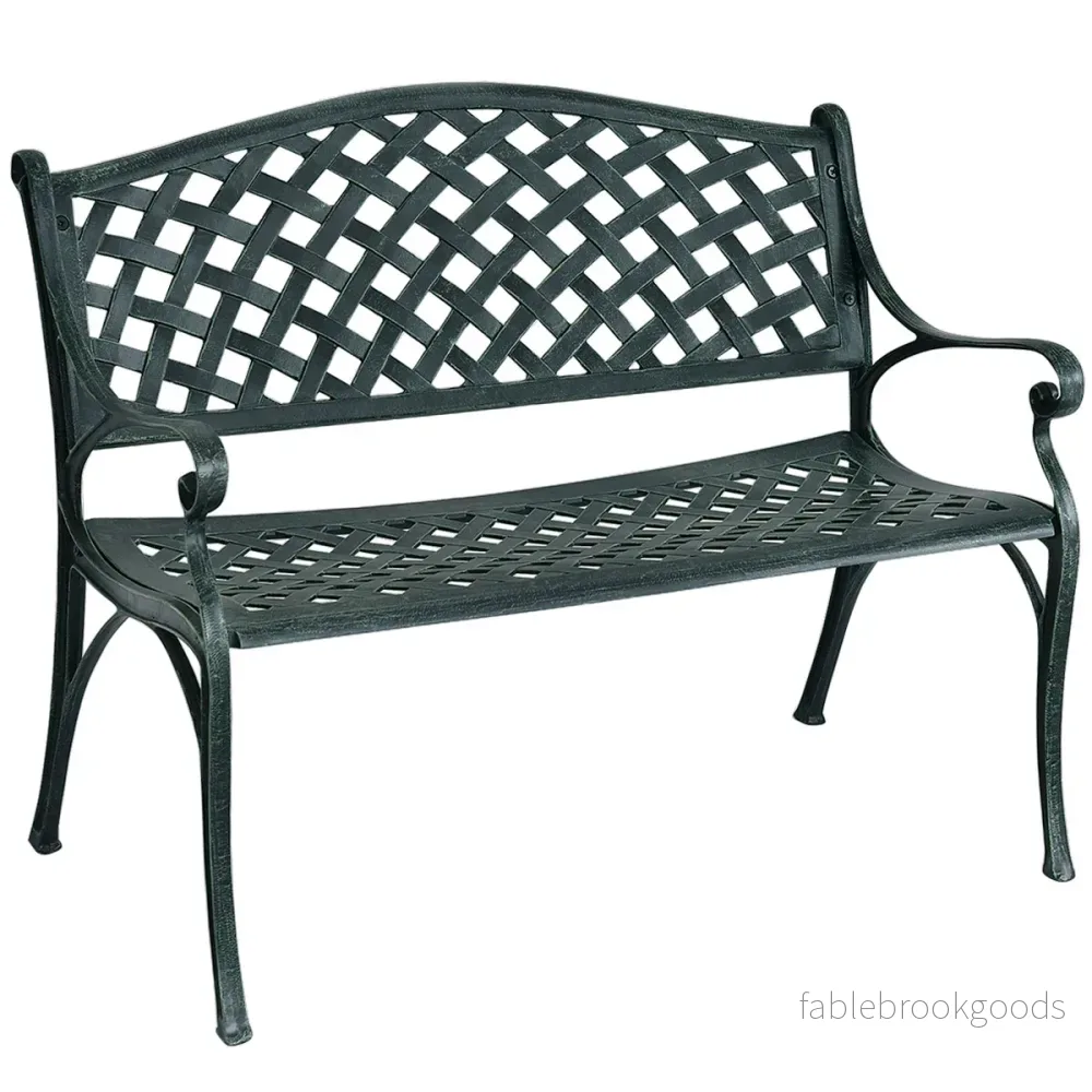 Trädgårdsbänk – Aluminiumbänk med armstöd Antikgrön – 103 x 55 x 82 cm – Gammal färg