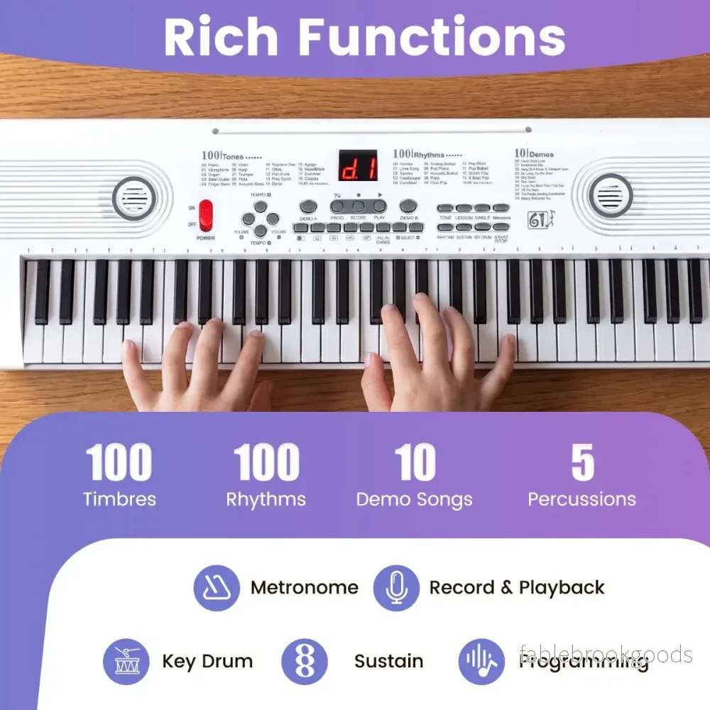 Tangenter – Pianoklavier med stativ och mikrofon bärväska, Digitalpiano E – 61 – Vit - Bild 3