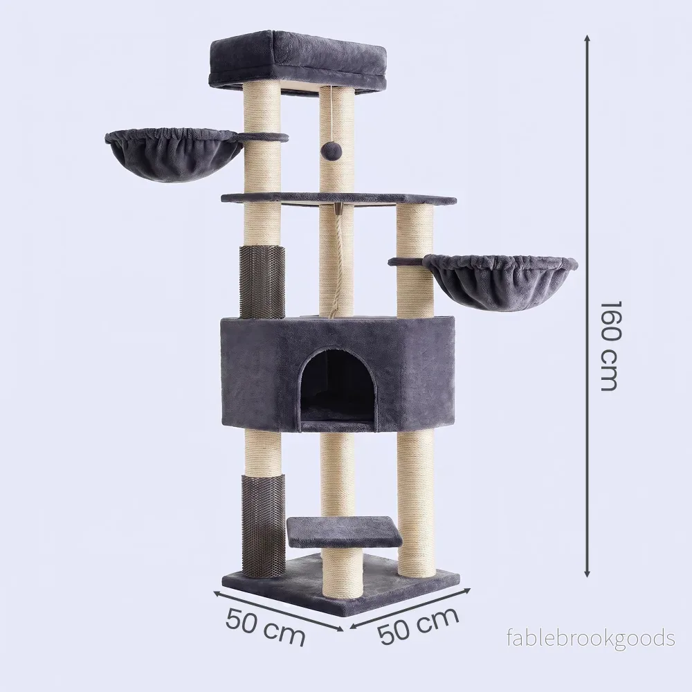 Krabpaal - Met Sisalstammen en Rustplateaus - Voor Grote Katten - Donkergrijs - 50 x 50 x 160 cm - Bild 3