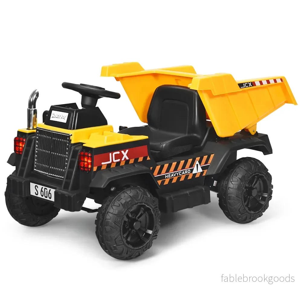 12V – barntraktor med elektrisk bakskyffel och fjärrkontroll lampor+musik+radio för från år – 3 – Gul - Bild 3