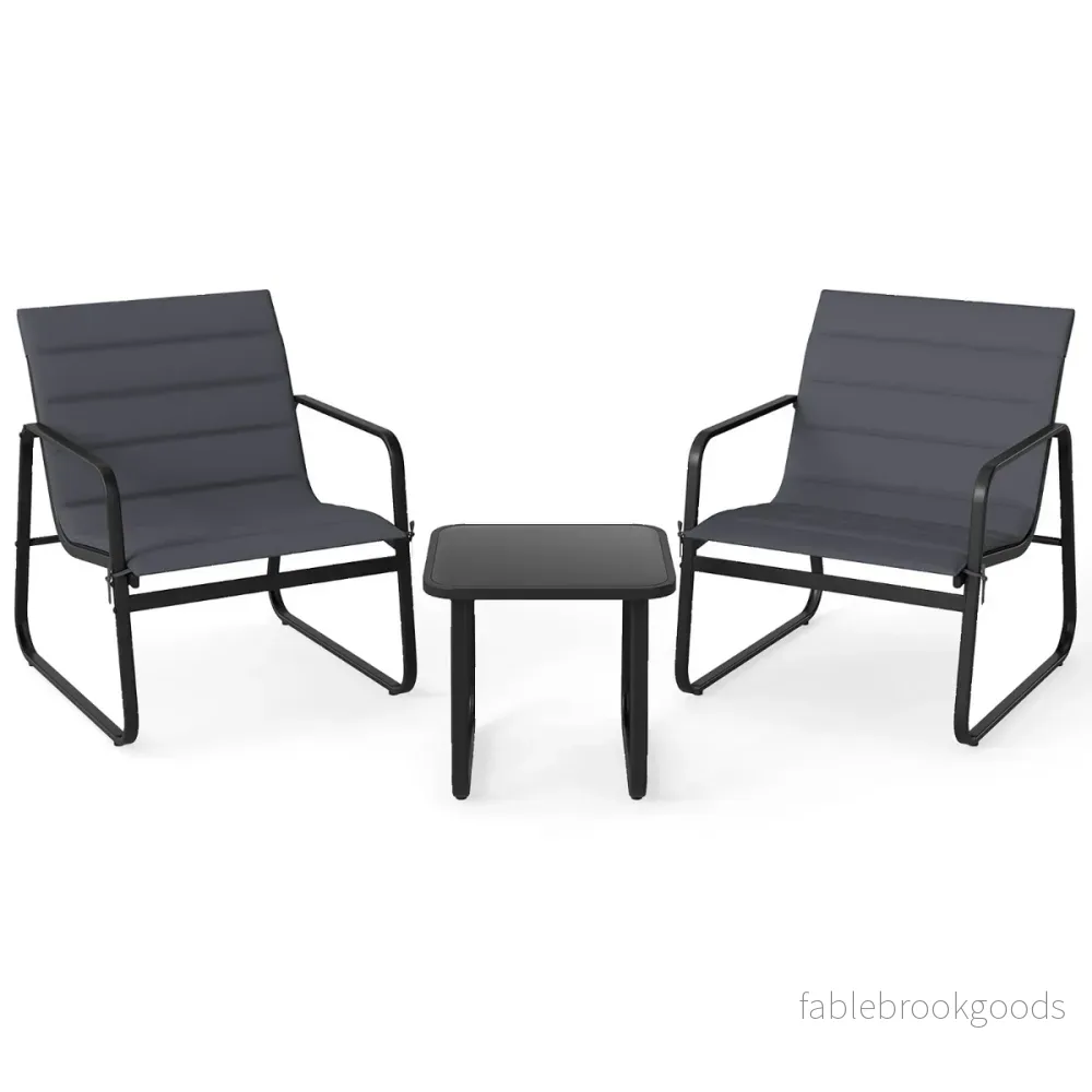 deligt – Bistro set för terrassen Utomhusstolar och Sidobord med avtagbar Kudd – 3 – Grå