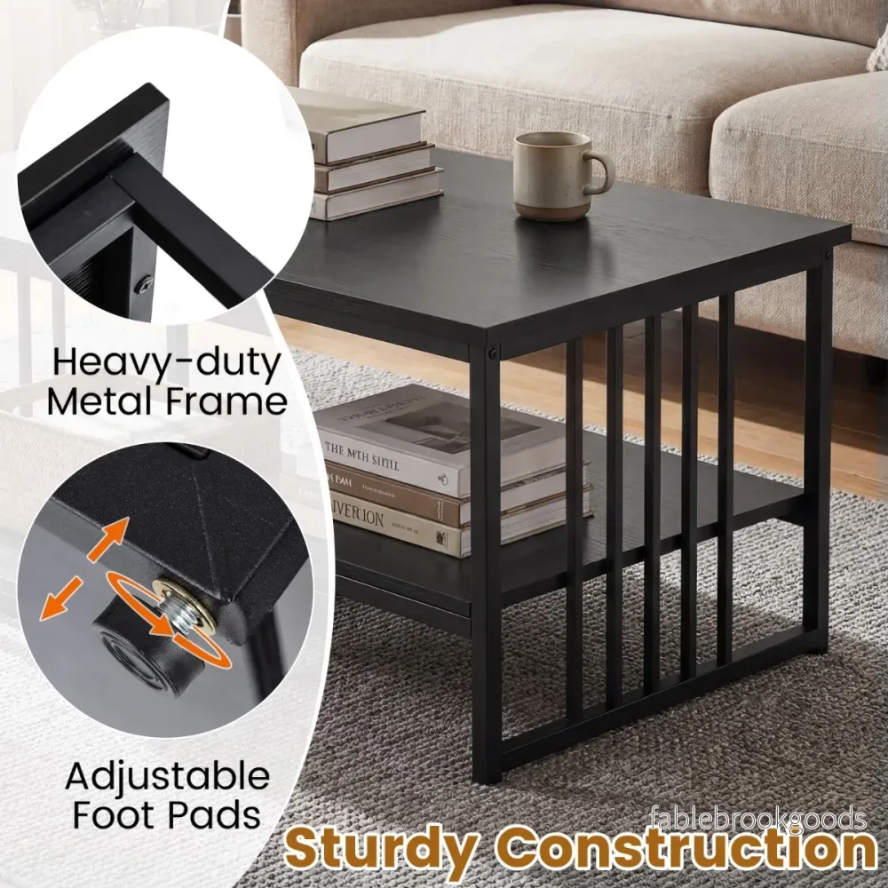 Rektangulär – soffbord med hyllplan och robust metallställ, modern accentbord – 2 – Svart - Bild 3