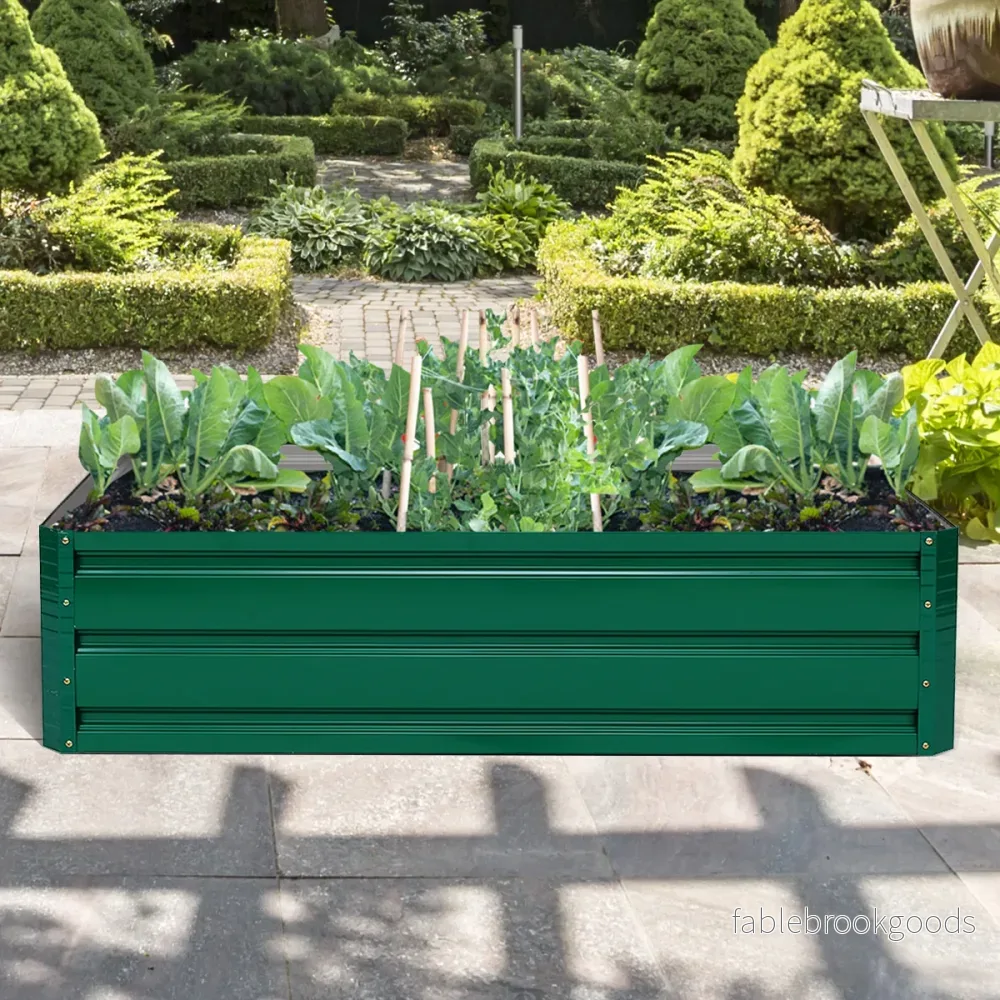 Högbädd – Stål Rektangulär Planteringslåda Höjdträdgårdsbädd För Grönsaker Blommor Krydder Grönt – 100 x 30,5 x 80 cm – Mörkgrön - Bild 3