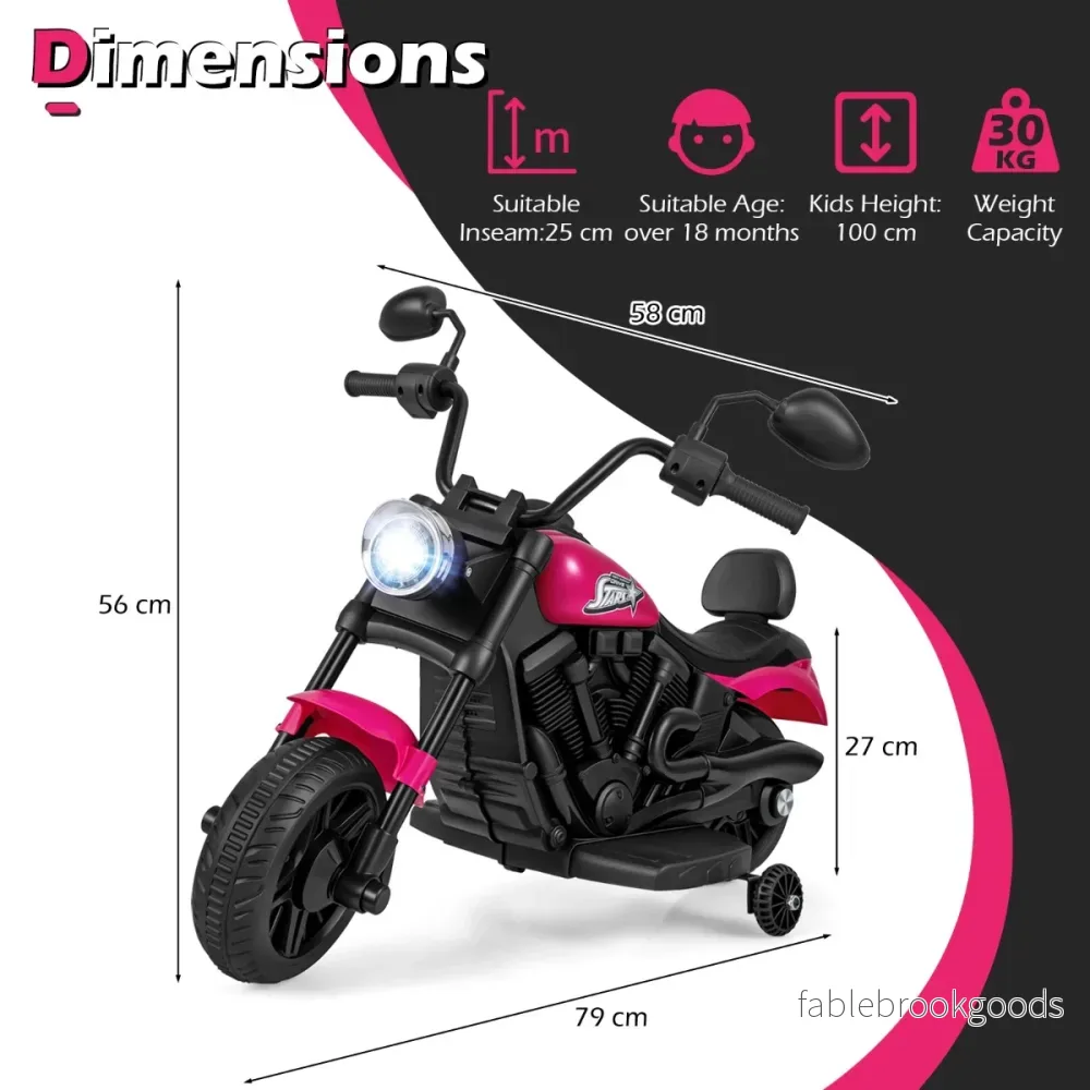6V – elektrisk barnmotorcykel Chopper med musik, strålkastare, fotpedal och stödhjul – 2 – Rosa - Bild 2