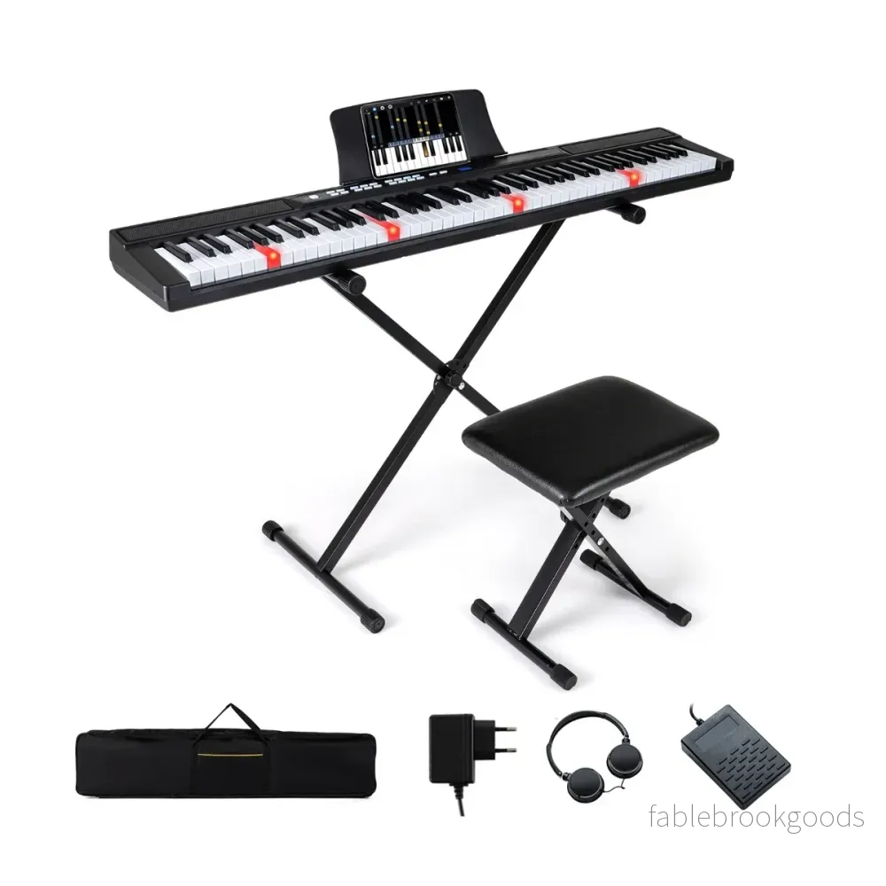 tangenter – E piano med justerbart ställ och pall sustainpedal Keyboard – 88 – Svart