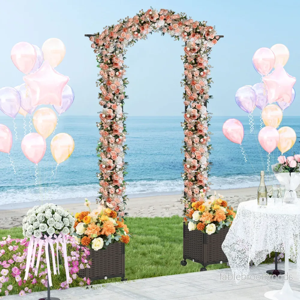 i – Rosenbåge med blomlåda, trädgårdsbåge i metall och PP spaljé, klätterbåge – 2 1 – Svart - Bild 3