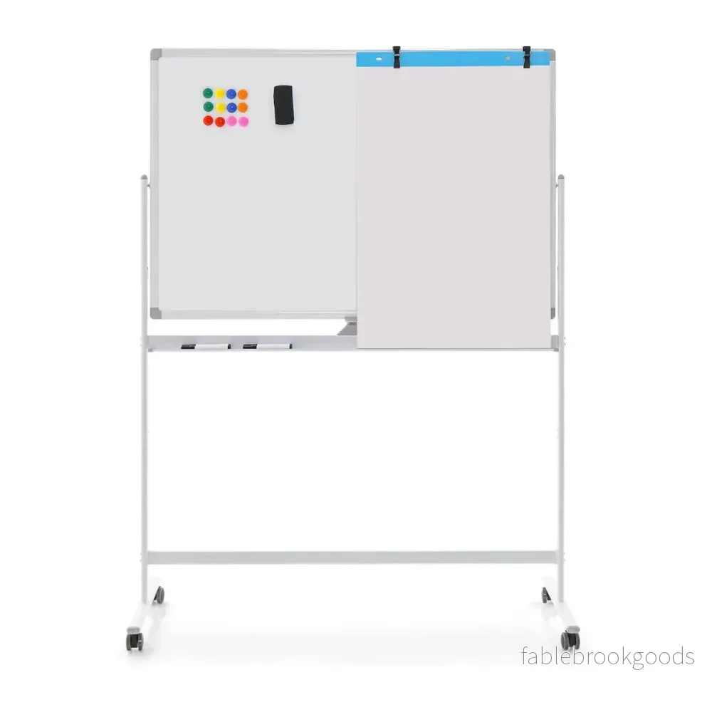 Dubbelsidig – mobil skrivtavla Höjdjusterbar magnetisk – 120 x 80 cm – Vit