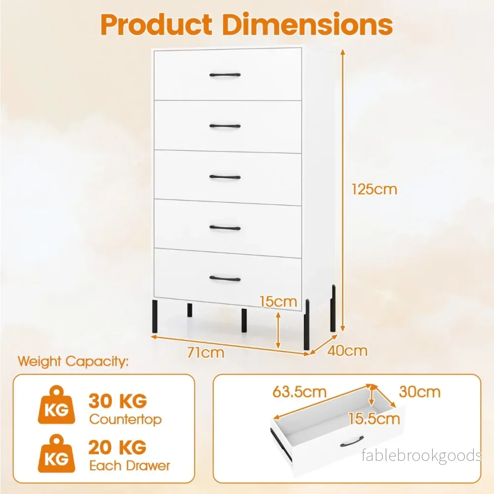 Låda – Byrå modern hög med Metallben – 5 – Vit - Bild 2
