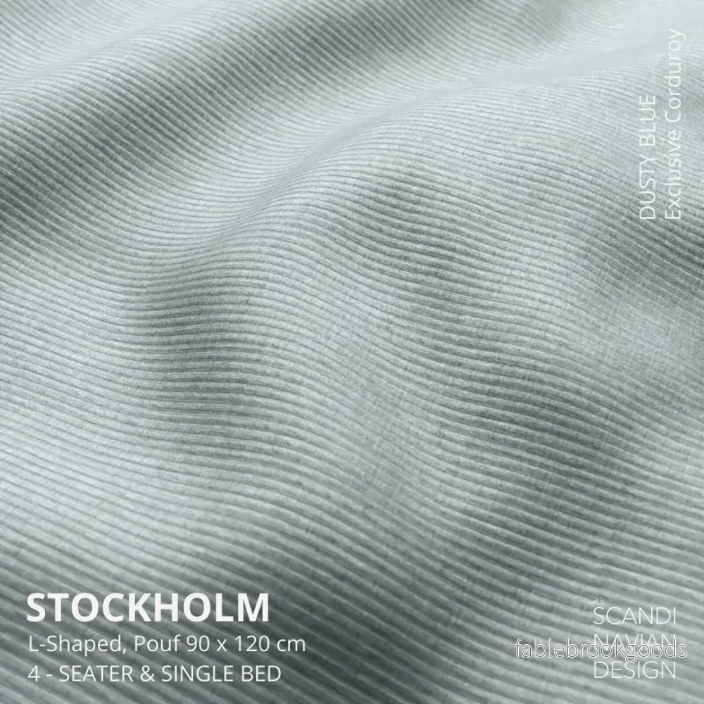 Stockholm L- Shaped sofa/single bed Exclusive Corduroy Dusty Blue removable & washable cover - Bild 3