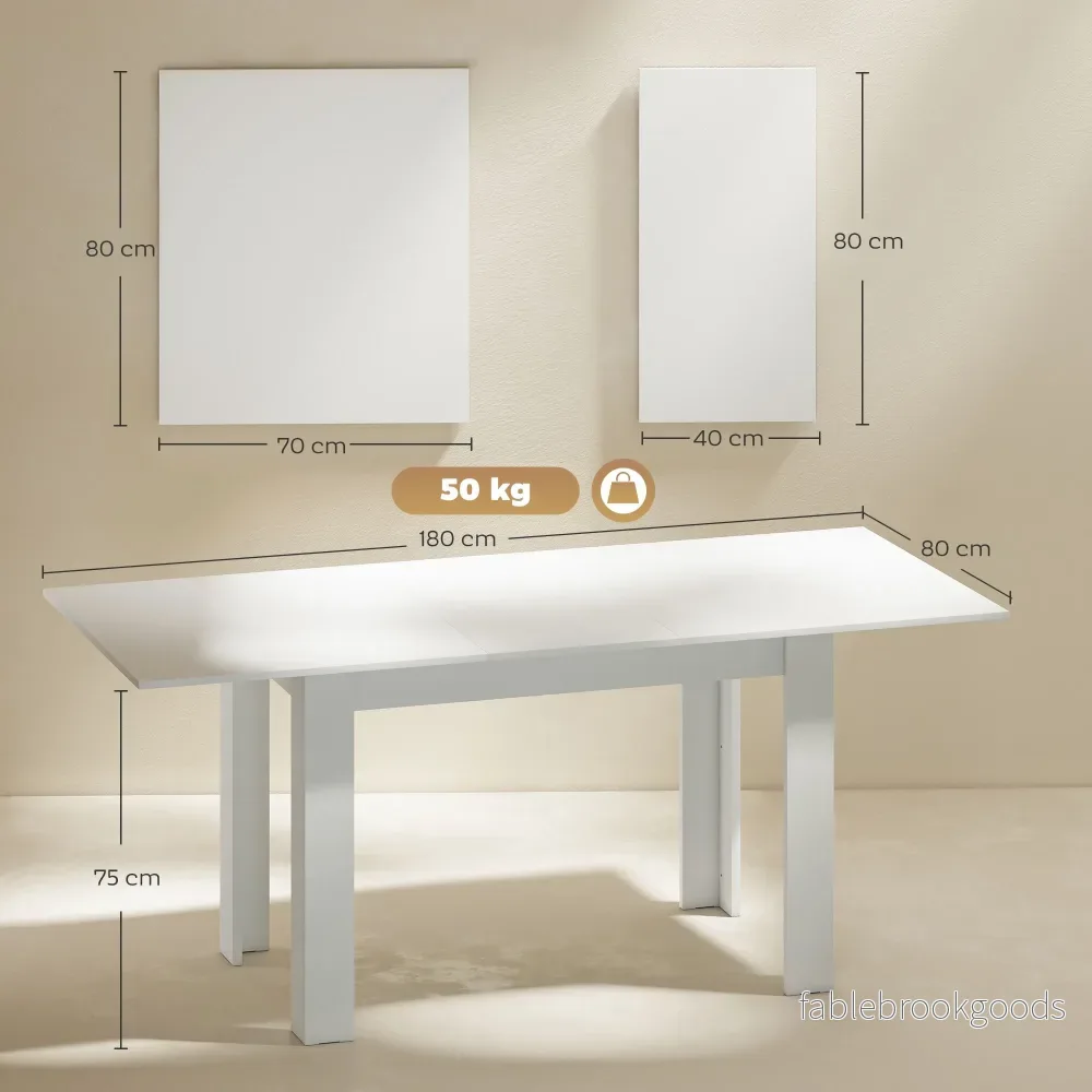 Utdragbart matbord, 140-180 x 80 cm, Vitt - Bild 3