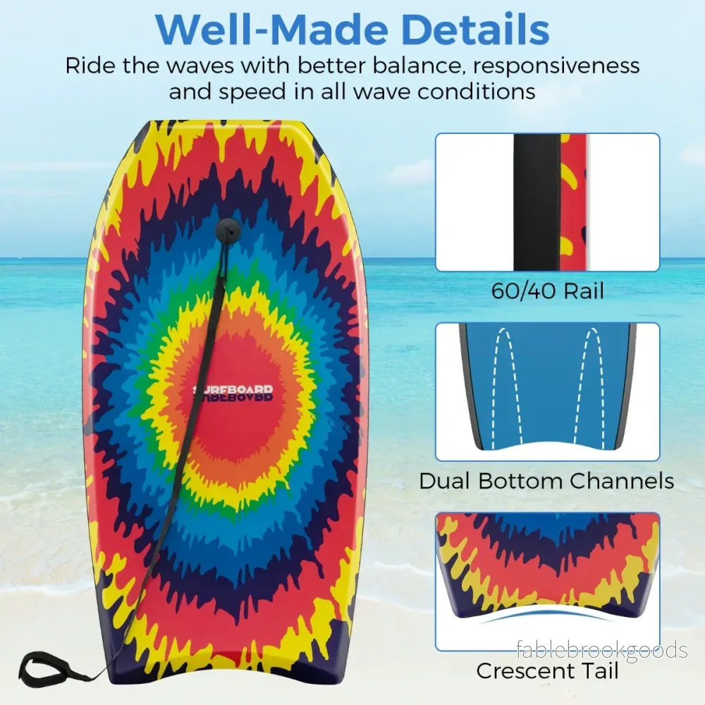 Barnbodyboard – med EPS kärna och XPE topp HDPE underdel handledsrem, explosivt mönster – 104 cm – Färgglad - Bild 3