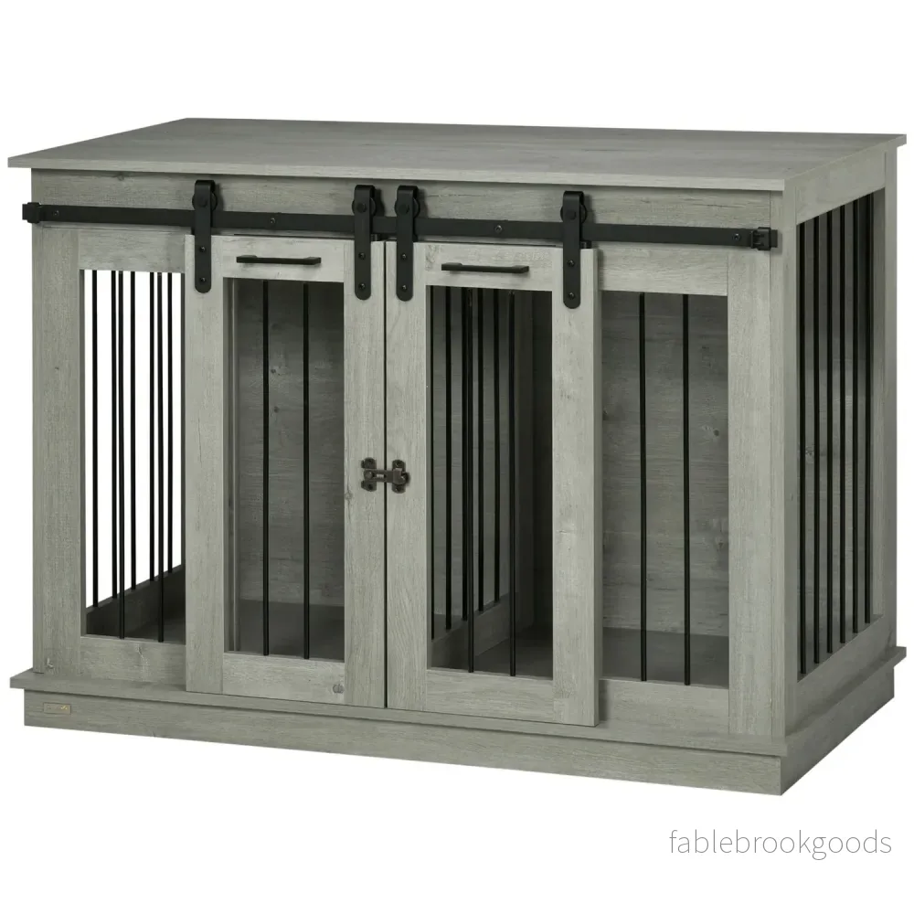 Medium Dog House - grått, dubbeldörr, tvårumsalternativ