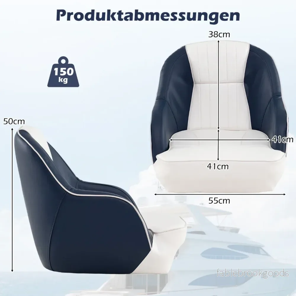 Båtsits – Båtfåtölj med tjock skumgummipolstring vattentåligt PVC läder – 55 x 41 x 50 cm – Blå och vit - Bild 2