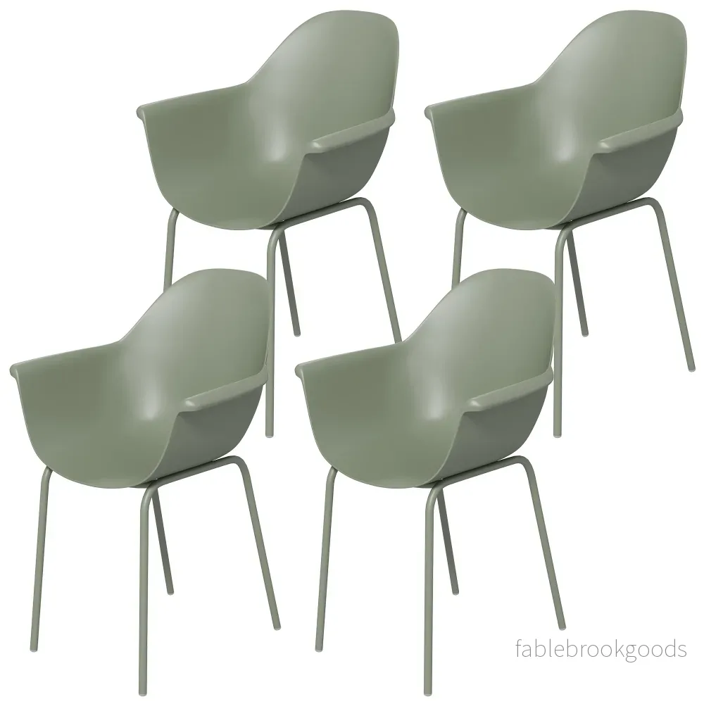Trädgårdsstolar för utomhusbruk, set om 4, gröna, plast/metall, 120 kg kapacitet